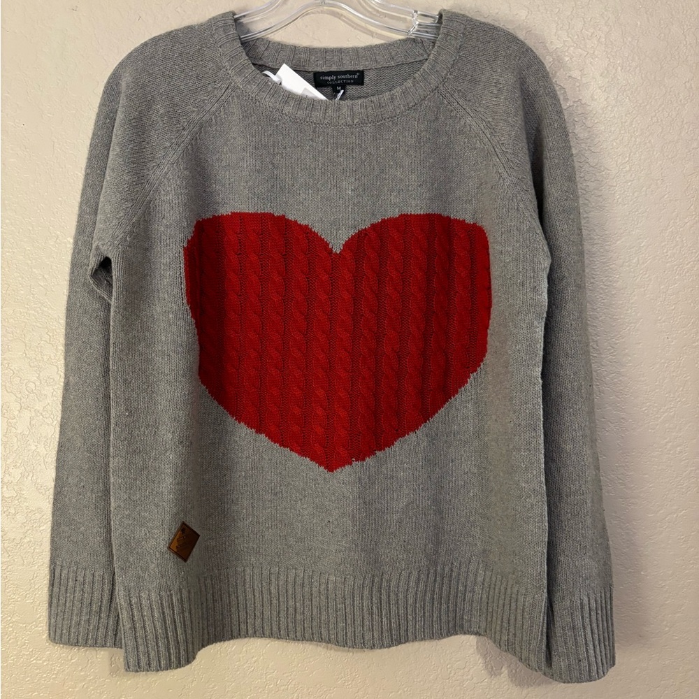 Simply Southern Gray Sweater with Red Heart Crewneck